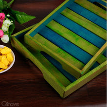Elegant Green & Blue Coloured Wooden Serving Tray (Set of 2)