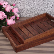 Handcrafted Sheesham Wood Brown Tray (Set of 2)
