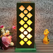 Green Elegant Wooden Table Lamp With Classic Jaali Cutting (13 Inch)