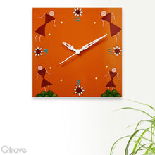 Hand Painted Orange Wooden Wall Clock