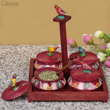Embossed Hand Painted Wooden Red Parrot Jar Set