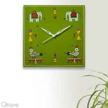 Hand Painted Green Wooden Wall Clock