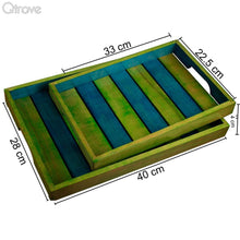 Elegant Green & Blue Coloured Wooden Serving Tray (Set of 2)