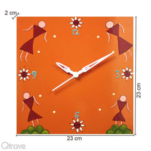 Hand Painted Orange Wooden Wall Clock