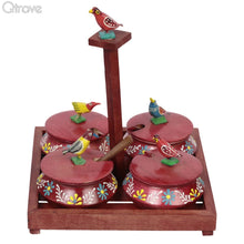 Embossed Hand Painted Wooden Red Parrot Jar Set