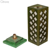 Green Elegant Wooden Table Lamp With Classic Jaali Cutting (13 Inch)