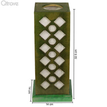 Green Elegant Wooden Table Lamp With Classic Jaali Cutting (13 Inch)
