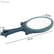 Blue Wooden Small Oval Royal Hand Mirror