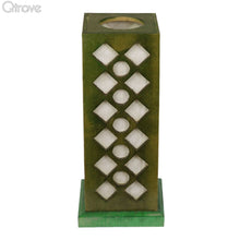 Green Elegant Wooden Table Lamp With Classic Jaali Cutting (13 Inch)