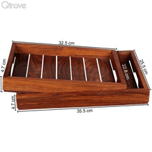 Handcrafted Sheesham Wood Brown Tray (Set of 2)