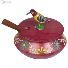 Embossed Hand Painted Wooden Red Parrot Jar Set