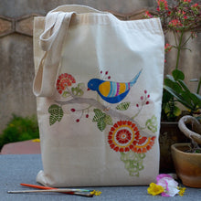 Hand Painted Cotton Tote Bird On A Branch