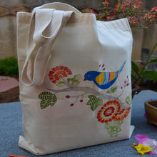 Hand Painted Cotton Tote Bird On A Branch