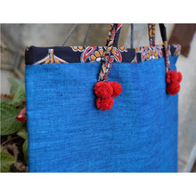 Handmade Cotton Tote Bag in Blue With String Handles