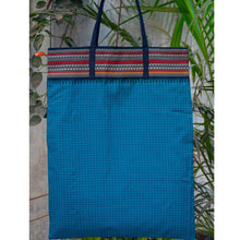 Handmade Cotton Tote Bag in Blue Checks With String Handles