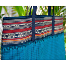 Handmade Cotton Tote Bag in Blue Checks With String Handles