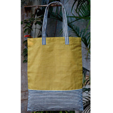 Handmade Cotton Tote Bag (Yellow And White Grey Stripes)