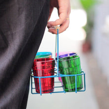 Handcrafted Set Of 6 Coloured Chai Glasses With Stand