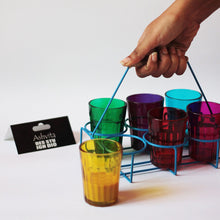 Handcrafted Set Of 6 Coloured Chai Glasses With Stand