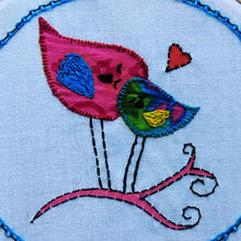 Hand Embroidery Pink & Blue Birds Of Togetherness