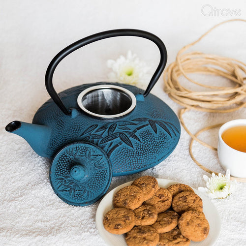 Bamboo Blue Cast Iron Tea Pot