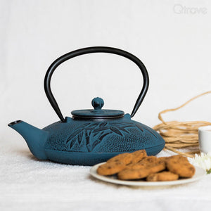 Bamboo Blue Cast Iron Tea Pot