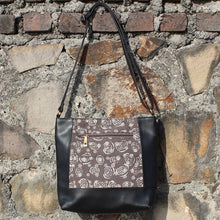 Dabu Print Faux Leather Curvilinear Satchel (Matt Black & Grey)