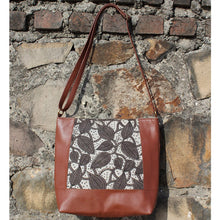 Dabu Print Faux Leather Creeper Satchel (Matt Brown & Grey)