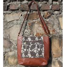 Dabu Print Faux Leather Creeper Satchel (Matt Brown & Grey)