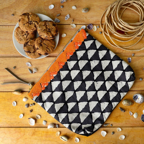 Block Print Clutch With Embroidery