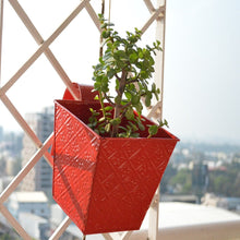 Embossed Square Red Railing Planters