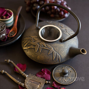 Bamboo Gold Cast Iron Tea Pot
