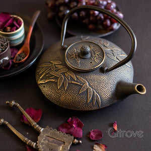 Bamboo Gold Cast Iron Tea Pot