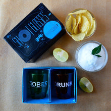 Drunk & Sober shot glasses (orange and green)
