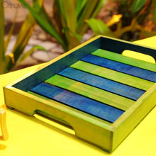 Hand Painted Wooden Green and Blue Serving Tray