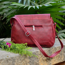 Handcrafted Faux Leather Women's Maroon Sling Bag