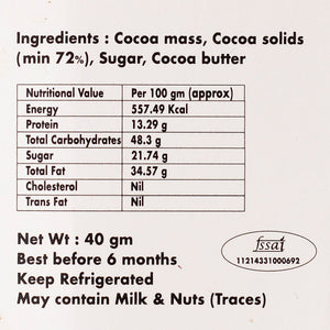 Artisanal 72% Couverture Chocolate Bar