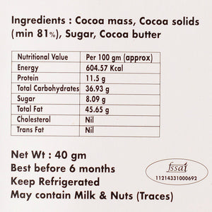 Artisanal 81% Couverture Chocolate Bar