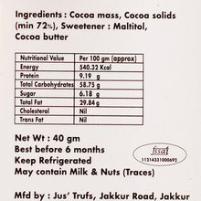Artisanal 72% Sugar Free Couverture Chocolate Bar