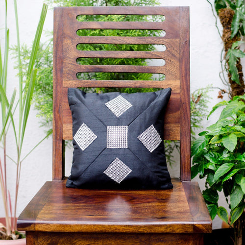 Black Silk with Crystal Lace Cushion Cover (Set of 5)