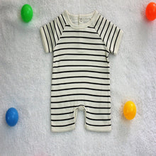 Black & White Stripes Short Baby Romper made with 100% Organic Cotton