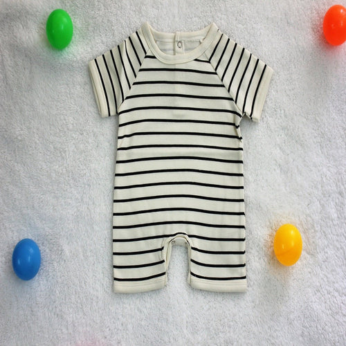 Black & White Stripes Short Baby Romper made with 100% Organic Cotton