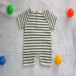 Black & White Stripes Short Baby Romper made with 100% Organic Cotton
