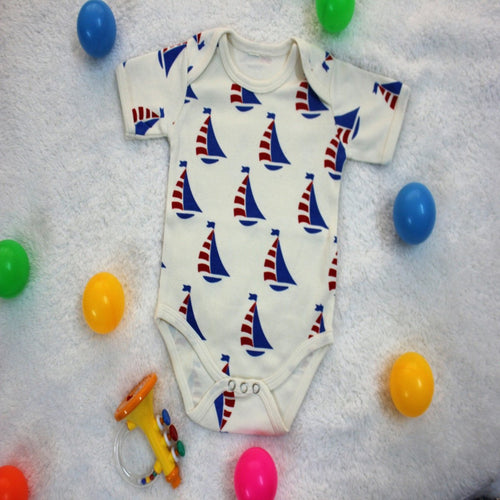 Blue Boat Baby Bodysuit made with 100% Organic Cotton