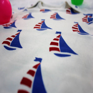 Blue Boat Baby Bodysuit made with 100% Organic Cotton