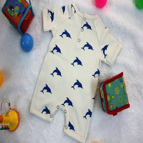 Blue Dolphin Short Baby Romper made with 100% Organic Cotton