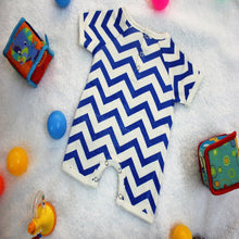 Blue Zigzag Short Baby Romper made with 100% Organic Cotton