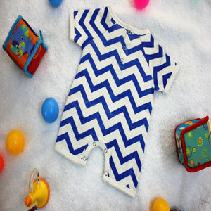 Blue Zigzag Short Baby Romper made with 100% Organic Cotton