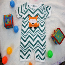 Green Cat Applique Short Baby Romper made with 100% Organic Cotton