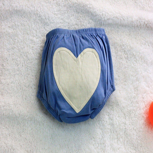 Blue Heart Baby Bloomers made with 100% Organic Cotton